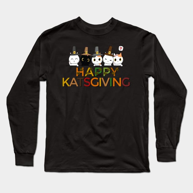 Happy Katsgiving Thanksgiving Cats Lovers Pilgrim Hat Long Sleeve T-Shirt by Ramadangonim